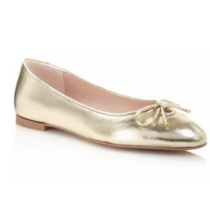 NWOB Stuart Weitzman Gold Leather Gabby Bow Flats 05-19 DA - Size 8M